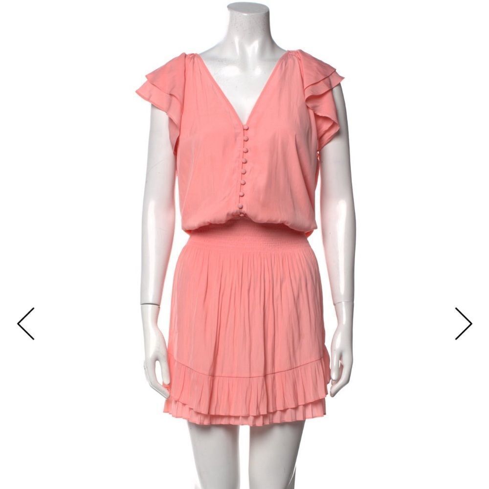 Ramy Brook pink coral Lana mini dress flutter sleeve satin feel large L